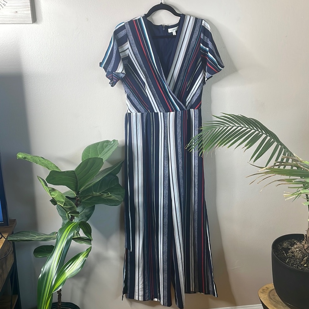 Stripe belted jumpsuit